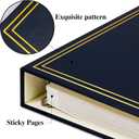 Vienrose Photo Album Self Adhesive Leather Cover D Ring Binder Vintage Printed Photo Book fits 4x6 5x7 Memory Book with Blank Sticky Pages for Travel Wedding 50 Sheets / 100 Pages, Navy Blue