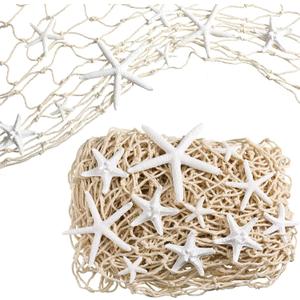 21 Pieces Starfish Ornament Sets Starfish Decor Fish Net Sea Wall Decor Fishnet Nautical Decoration for Crafts Beach Wedding Mermaid Party Under The Sea Party Decorations(White)