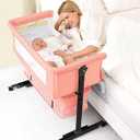 Baby Bassinet, 3 in 1 Bedside Bassinets for Baby, Bassinet Bedside Sleeper with Wheels, Adjustable Height with Rocking Mode, Breathable Mesh, Storage Basket, Easy Assemble & Folding, Dark Gray 