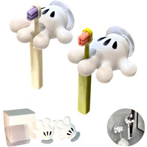 Cute Hanging Toothbrush Holder, Hand Wall Hanging Utility Suction Hooks with StickyPads, Multi-Function Mouse Bathroom Decor, Shower Holder (2)