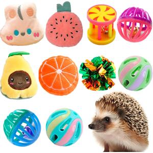 VZqola 10 pcs Cute Hedgehog Enrichment Toys Hedgehog Supplies Cage Accessories Small Animal Ball Bell Pet Interactive Stuffed Toys Exercise Ball for Hamster Lizard Turtle Rats