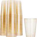 N9R 100PCS 12oz Gold Plastic Cups, Gold Glitter Disposable, Elegant Wedding and Party Cups