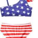 Bathing Suits for Girls  Blue White Stars Ruffle Bikini Swimsuit Set with Bottom (Blue) Size 140 