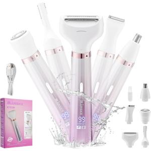 Electric Razors Shavers for Women, Bikini Trimmer 5 in 1 Electric Shaver Razor for Women, Wet/Dry Face Razors for Face Nose Eyebrow Arms Armpit Legs Pubic Area Painless Facial Hair Removal for Women