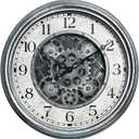Lily's Home 15" Moving Gears Wall Clock, Large Modern Clocks for Living Room Decor, Industrial Steampunk Vintage Decorative Wall Clock for Home, Office - Intricate Gear Design, Bold Numbers (Silver)