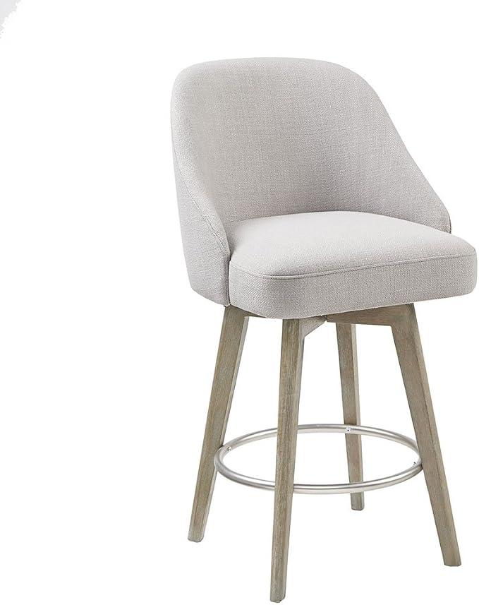 Madison Park Pearce Swivel Counter Stool, 360° Swivel, Upholstered Armless Counter-Height Stool with Padded Back, Solid Wood Legs with Wire-Brushed Finish, Metal Footrest, Linen-Blend Fabric, Grey