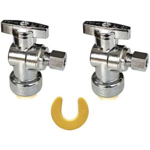 HQMPC Angle Stop Valve, No Lead Brass 1/2" PTC x 1/4" Compression Push Fit Shut Off Water Valve With Disconnect Clip, Push-to-Connect, PEX, Copper, CPVC