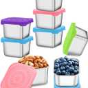 Snack Containers, [8 Pack-6 oz] Stainless Steel Snack Containers, Easy Open Square Dressing Container with Leak Proof Silicone Lids, Stackable Metal Lunch Box Great for Lunch to Go