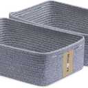 Large Shallow Organizing Baskets 15x11x5.1 Inches - Rope Woven Storage Bins for Bathroom, Shelves, Cube Closet, Mixed Grey 2 Packs