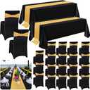 Newwiee 44 Pcs Tablecloth Chair Covers Chair Sashes Set, Spandex Chair Covers Sequin Chair Sashes Satin Table Runner for Wedding Hotel Banquet Party (Black and Gold)