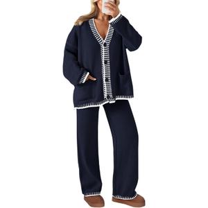 PRETTYGARDEN Lounge Sets for Women Fall 2026 Loungewear 2 Piece Outfits Cardigan Sweaters Track Suit Matching Winter Clothing (X-Large, Navy)