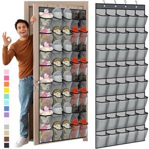 Windyun Over the Door Shoe Organizer with 40 Large Breathable Mesh Pocket, Space Saving Hanging Shoe Rack Hanger Gray Behind the Door Storage Holder for Entryway Closet Bedroom Utility Room Women Men