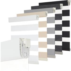 Persilux No Drill No Tool Custom Size Zebra Blind Dual Layer Privacy for Day and Night Window Blinds Light Filtering Cordless Windows Shades for Windows,Easy to Install Thermal Insulated Blinds,White