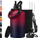 1 Gallon Insulated Water Jug with Straw - Auto Chug Lid, Bottle Carrier Bag, Paracord Handle, 128oz Stainless Steel Water Bottle Keep Hot 24H & Cold 48, Large Canteen Waters Bottles for Sports Work (Rose Purple)