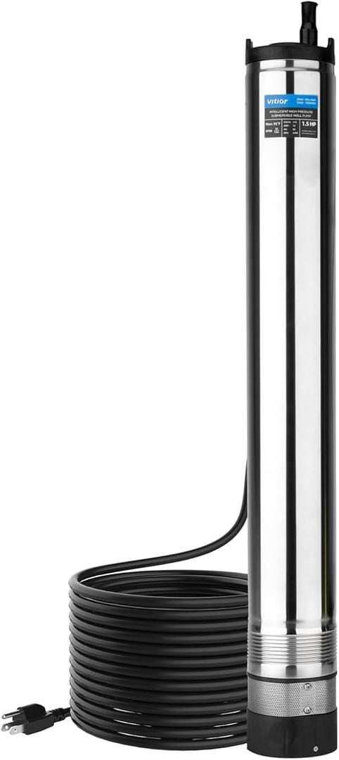 1.5HP Automatic Deep Well Pump, 2200GPH Submersible Well Pump 170FT Stainless Steel Deep Well Submersible Water Pump 72FT Power Cord High Pressure for Home Irrigation Garden Use