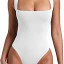 REORIA Butsmooth® Women’s Sexy Sleeveless Square Neck Double Lined Basic Bodysuit Tank Tops, (X-Small)
