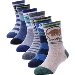 ANTSANG Kids Merino Wool Hiking Socks for Toddlers Boys Girls Warm Thick Thermal Crew Boot Heavy Cozy Gift Socks 6 Pairs (1-3T)