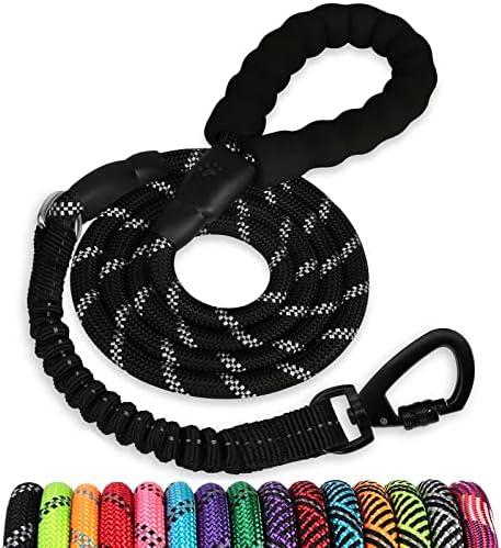 Rope Dog Leash 5 FT: Heavy Duty Leashes with Swivel Lockable Hook Reflective Threads Bungee and Padded Handle - Dog Lead for Large Small Medium Dogs Outside Walking Hiking Black