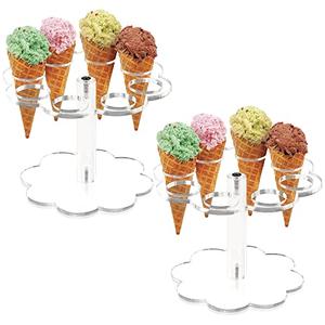 YestBuy 2 Pack Ice Cream Cone Holder Stand Cupcake Stand with 8 Holes Capacity Clear Clear Acrylic Cone Display Stand Weddings Baby Showers Birthday Parties Anniversaries Christmas Snack Tray