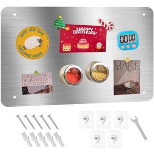 Magnetic Board 17.5" X 11.7" Magnet Board for Wall Stainless Steel Metal Magnetic Board for Wall for Magnet Display Photos Office Supplies Kitchen Stuff Bulletin Board Vision Board(Silver 1PC)