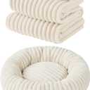 Bedsure Donut Large Dog Bed 36x36x8 inches with Waterproof Dog Blankets for Medium Dogs 30"x40", Cream