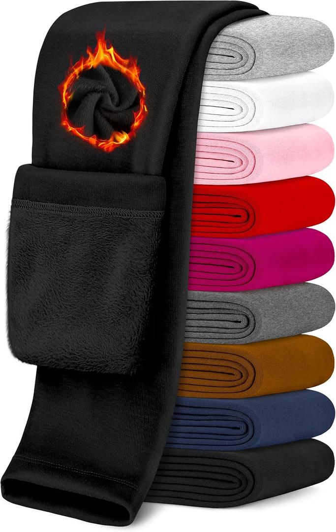 Warm Leggings for Girls Winter Fleece Pants Thick Thermal Pants for Toddler Kid Teen Soft Basic Girls Warm Leggings Full Length, Black 9-10Y