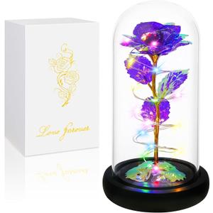 Childom Mothers Day Mom Gifts for Mom,Birthday Gifts for Women Grandma,Flowers for Delivery Prime,Colorful Purple Light Up Rose in A Glass Dome,Anniversary Valentines Roses Gift for Her Wife Daughter