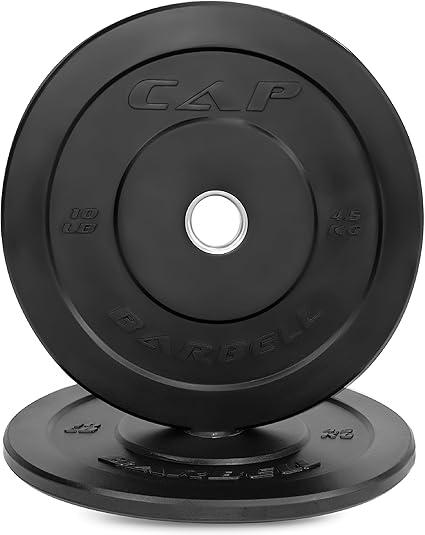 CAP Elite 10 lb Pair Olympic Bumper Plate, Medium Bounce Virgin Rubber Weight Plate with Stainless Steel Anchored Hub, 2-Inch Olympic Barbell Compatible for Strength Training, Weightlifting & Home Gym Workouts