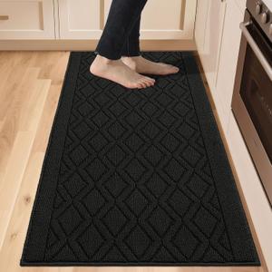 COSY HOMEER-Kitchen-Rugs-Non-Slip-Washable 24"x60" Absorbent Kitchen Runner Rugs Polypropylene Kitchen Mats for Floor,Sink Mat,Hallway,Laundry,Black