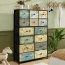 Tohomeor Dresser with Drawers for Bedroom Chest of Drawers Fabric Dresser for Closet,Nursery Entryway Hall Tree TV Stand for Living Room Retro Floral Pattern Drawers Wooden Top (14 Drawers)