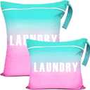2 Pcs Large Travel Laundry Bags - Waterproof Wet Dry Bags for Gym Clothes, Swimming, Yoga (Pink+Green)