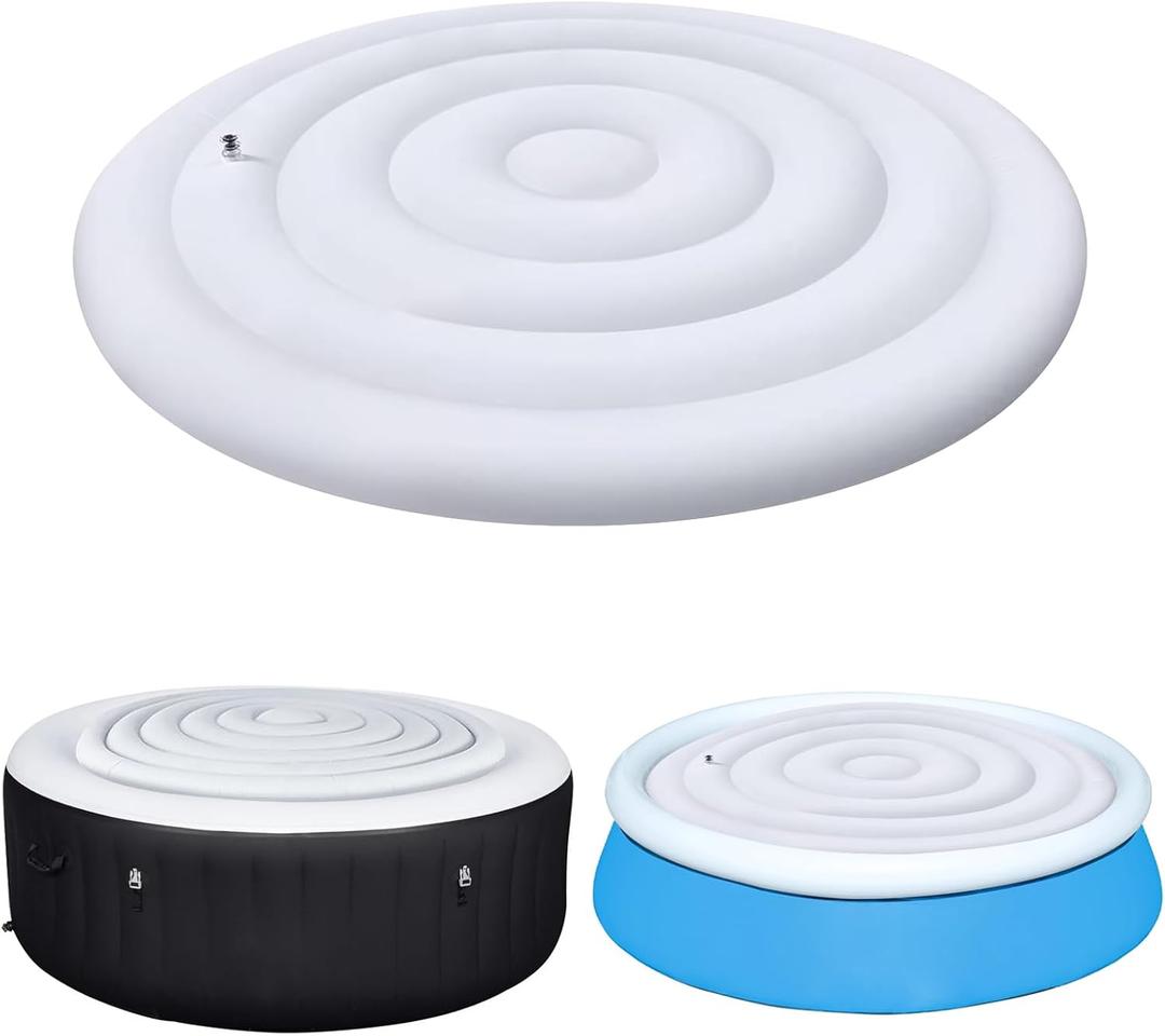 5.2 Ft Inflatable Hot Tub Cover, Round Hot Tub Cover, Energy Saving Lid for Round Hot Tub, Outdoor Inflatable Hot Tub, Foldable Protective Rain Overflow Cover for Outdoor Inflatable Hot Tubs