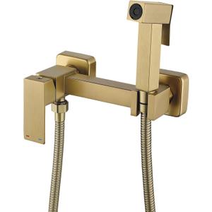 BARROCK Handheld Bidet Sprayer for Toilet Hot and Cold Water, Stainless Steel Warm Water Square Bidet Spray Attachment Set for Muslim Shower, Feminine Hygiene, Pets and Baby Diaper Wash, Brushed Gold