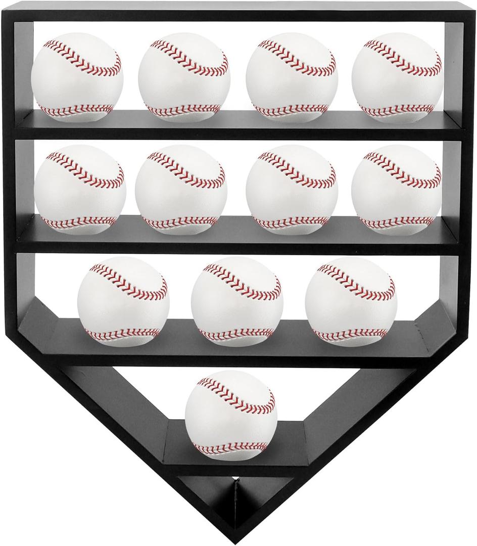 Baseball Display Case,Baseball Holders for Balls,12.8x16 inches Large Black Shadow Box for 12 Baseballs Wall Mount,Without Door,for Home Run and Collector Autograph Balls