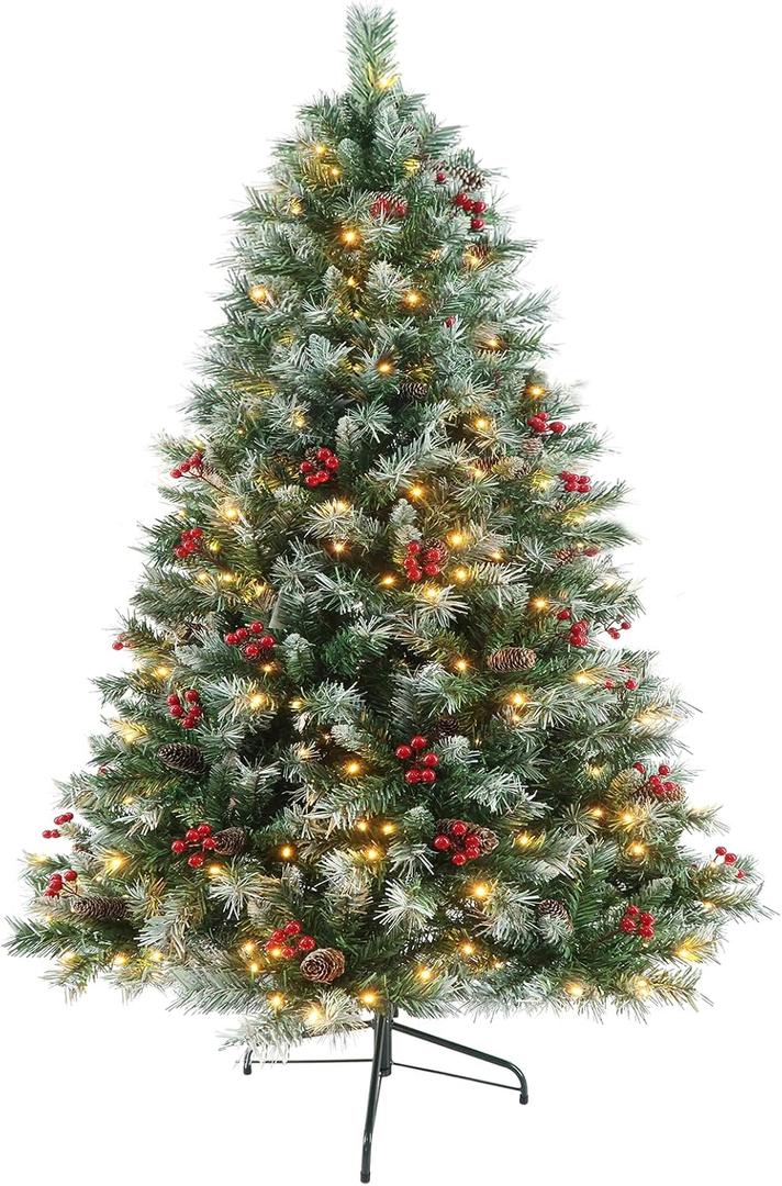 Prelit Christmas Tree with Lights 6ft - Premium Artificial Christmas Tree, with 874 Branch Tips and 250 Warm Lightsm, Support Automatique, Easy Assembly,Perfect Choice for Xmas Decorations (Green)