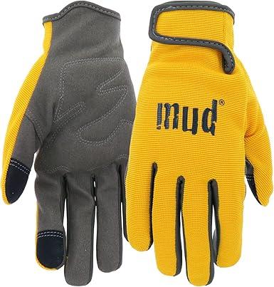 MUD Tough Women's Synthetic Leather Palm Garden Gloves, Touchscreen Capable, Abrasion Resistant, Hook and Loop Closure, Yellow Small/Medium (MD51001MT-WML)