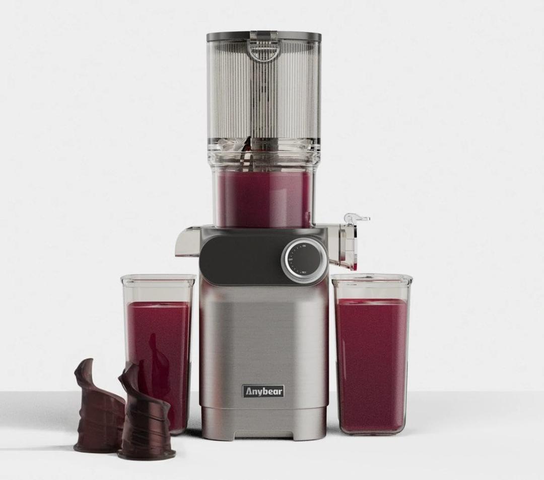 Anybear Cold Press Juicer, 200W Masticating Slow Juicer 4.3" Large Feed Chute Fit Whole Fruits Vegetables | Upgraded Auger | Tritan Material | BPA Free | Juice Recipes (SilverGray CAO3)