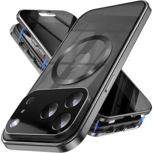 Magnetic Privacy Case for iPhone 17 Pro Max with Full Camera Lens Protector [Safety Buckle Lock] [Fits for MagSafe] Anti Peep Privacy Screen Protector Double Sided Glass Mag-Safe Case for 17 Max (Black)