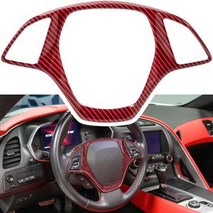 Carbon Fiber Look Steering Wheel Cover Molding Cover Trim for Chevrolet Corvette C7 Z06 Z51 ZR1 Stingray Grand Sport 2014 2015 2016 2017 2018 2019 Interior Accessories (Red)