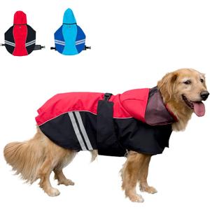 Dog Raincoat for Medium Large Extra Large Dogs, Waterproof Rain Jacket with Reflective Strap, Lightweight Hoodies Full-Body Coverage Dry Clothes (XL, Red)