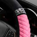Osilly Bling Car Steering Wheel Cover, 15 Inch Rhinestones Soft Leather Elastic Steering Wheel Protector, Sparkly Crystal Diamond for Women Girls, Car Interior Accessories for Most Cars (Pink)