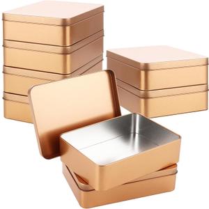 ZOFORTY 8 Pcs Metal Tin Box 6x 4.3x 1.6Rectangular Empty Tin Box Containers with Lids Tinplate Containers for Beads Jewelry Storage Home Organizer, Gifts, Crafts Storage, Gold