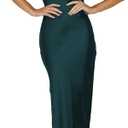 Satin V Neck Puffy Sleeves Silk Midi Dresses Empire Waist Elegant Tie Back Formal Cocktail Dress for Women Wedding Guest, S