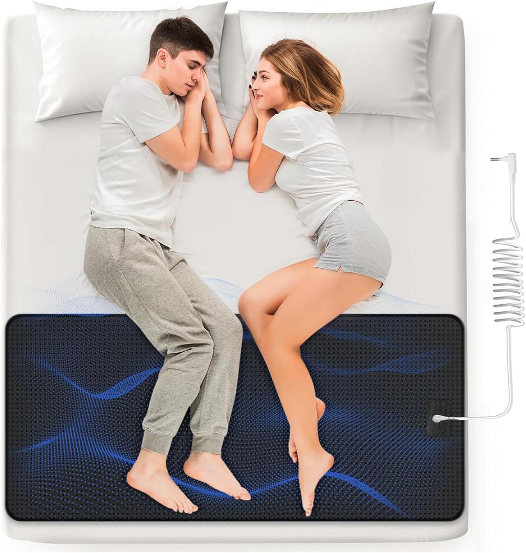 Grounding Mat for Bed - Grounding Pad for Sleeping, Anti-Slip PU Leather, Grounding Mattress Pad with Grounding Cord (Queen, Black)