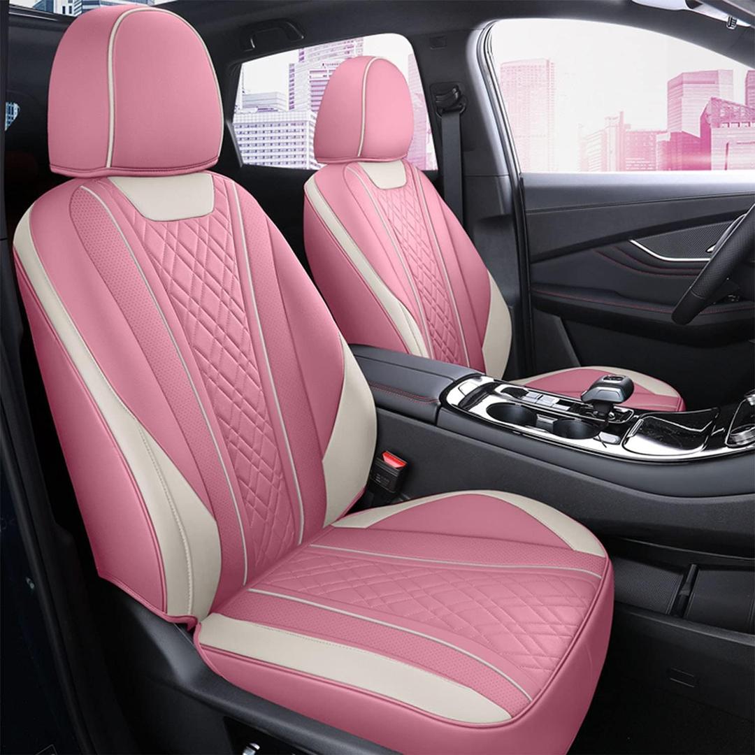 Car Seat Covers Full Set, Super Luxurious Heavy Duty Waterproof Leather Automotive Vehicle Cover for Cars SUV Pick-up Truck, Universal Non-Slip Seat Car Accessories (Full Set/Pink)