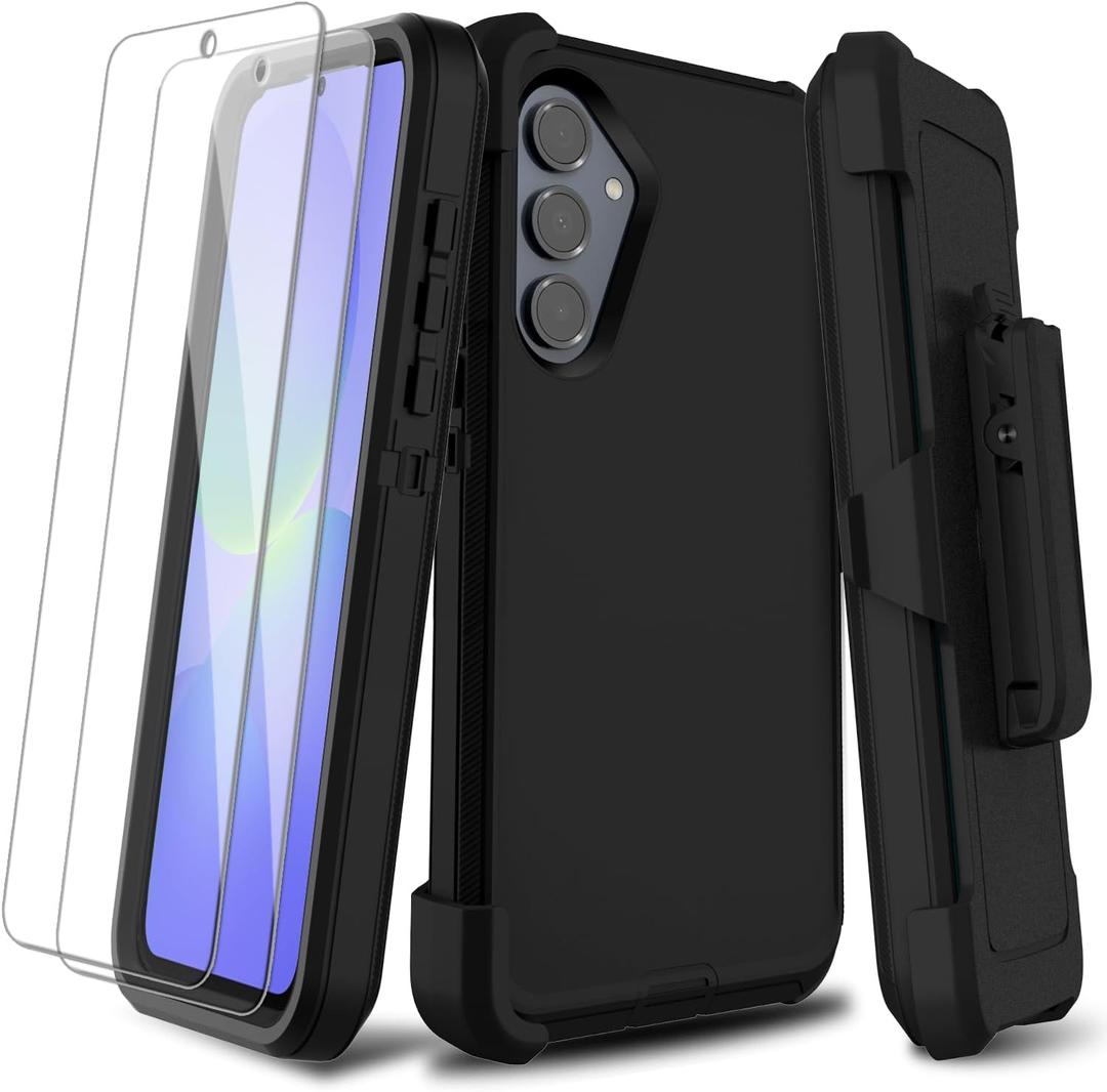for Samsung Galaxy A36 5G Case with 2 Pack Screen Protector, Belt Clip Holster Kickstand Full-Body Heavy Duty Protection Military Grade Shockproof Cell Phone Cover (Black)