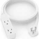 Flat Plug Extension Cord with 3 Outlets - 8 ft White Low Profile Indoor 3 Prong Grounded Power Strip for Home Office & Travel - 16/3 AWG, 13A/1625W