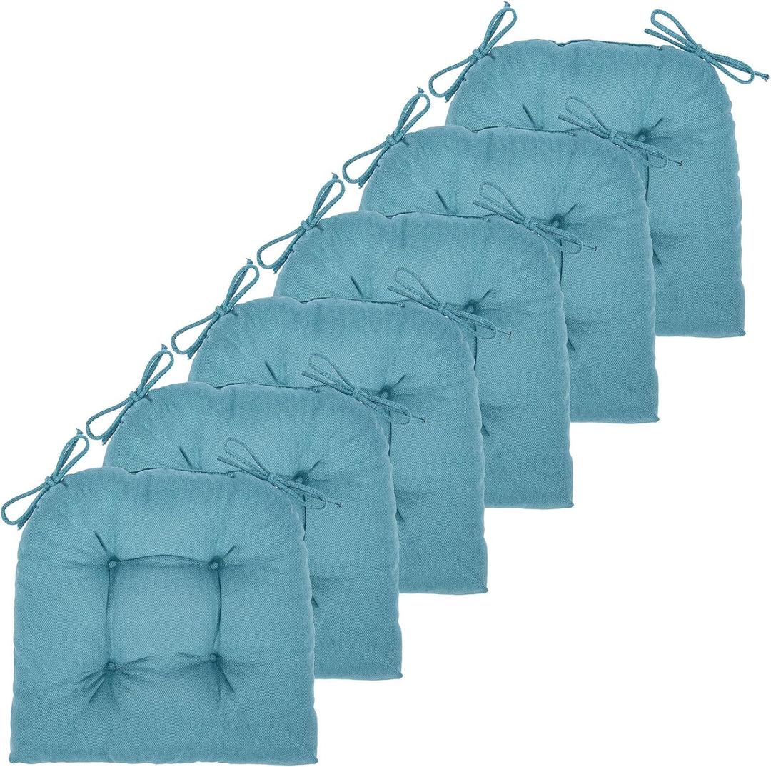 Chair Cushion, Chair Cushions for Dining Chairs, Chair Pads and Mat with Ties for Indoor Kitchen Seat and Desk (Teal, 6 Count - 17 x 16 in)