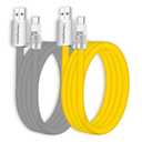 chubbycable Couple Chubby 2 Pack 120W USB C Cable Extra Thick Silicone Fast Charging Cable Compatible with iPhone 17-15 Series iPad Galaxy Series, Gray+Yellow, USB-A to Type-C, 6.6FT