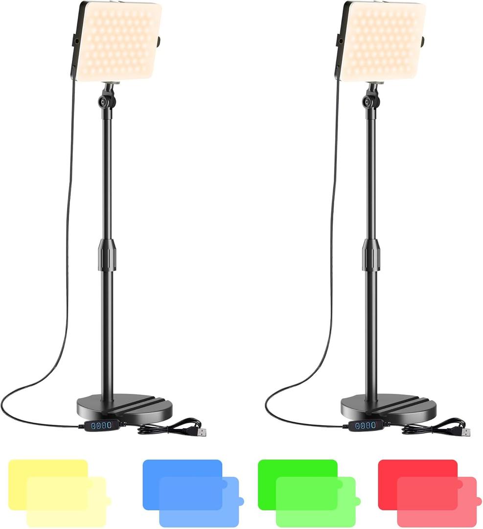 2-Pack LED Video Light with Stand, Home Studio Back Lights, Photo Lights with Color Filters for Close Photography Lighting YouTube Video Recording, Desk Game Steaming (Black)